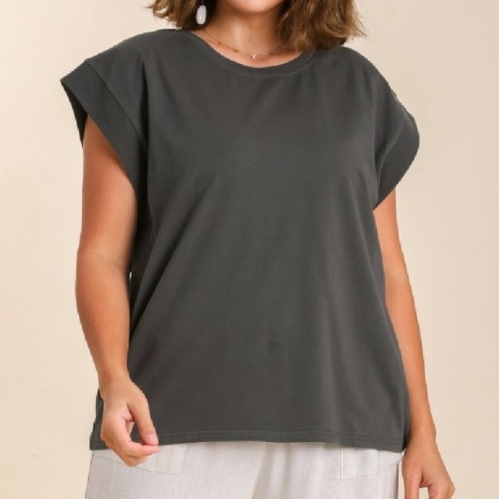 Umgee Oversized Crewneck With Ribbed Cuffs In Ash. NWT! Sz 1X